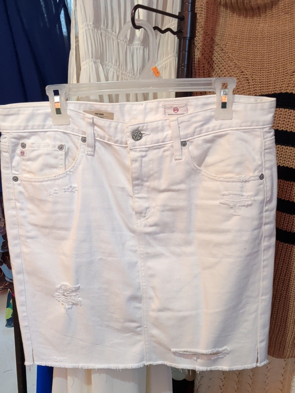 Ag Adriano Goldschmmied White High-Rise Distressed Denim Skirt